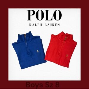 Polo by Ralph Lauren Boys 1/4 Zip-Up light Sweater Bundle Red Blue. Size S (8)
